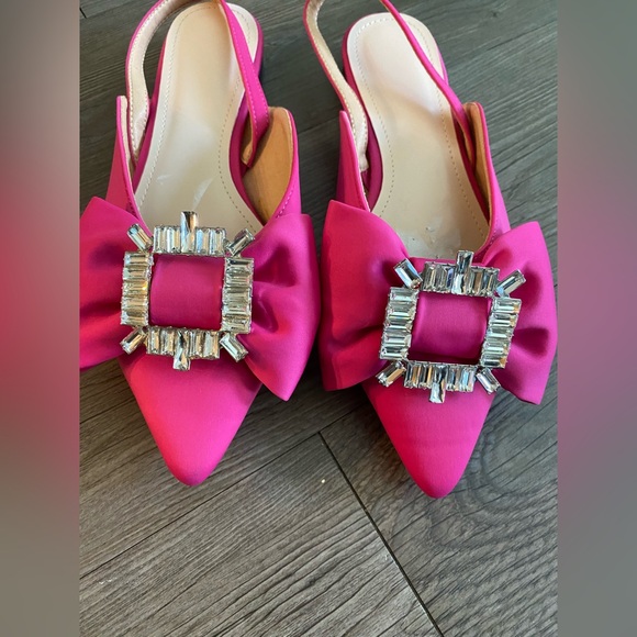 Pink Slingback Heels with Bow and Rhinestones - Picture 1 of 5